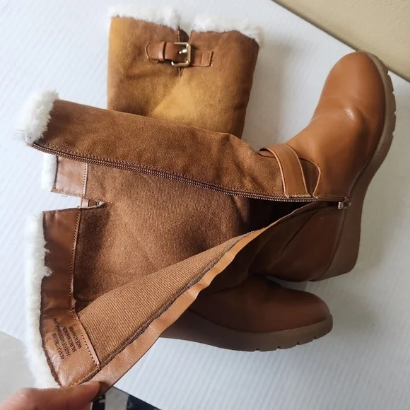 Rampage girls Lace Up brown Micro Suede Faux Fur girls Boots size 4 - Picture 8 of 15